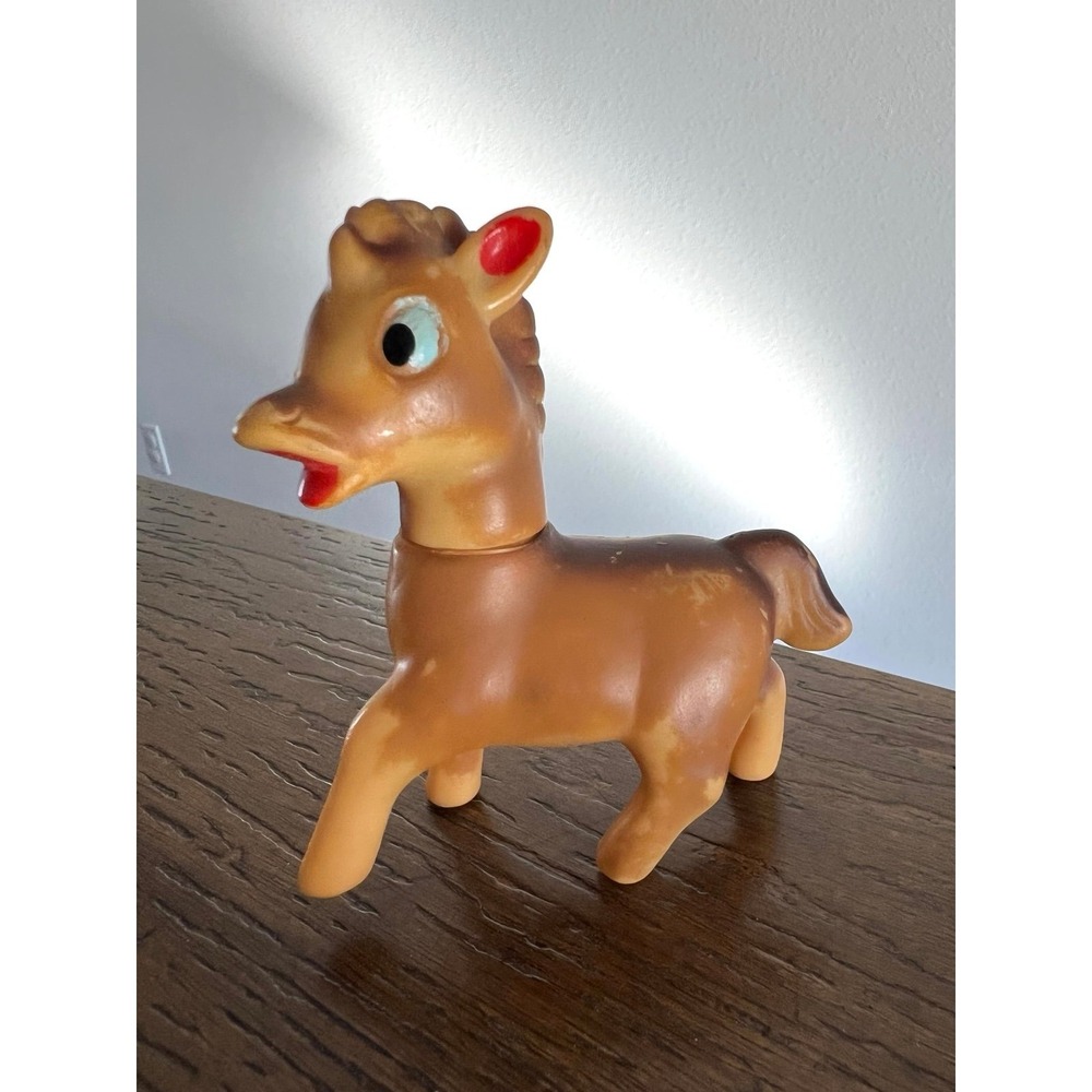 Vintage Japan Rubber Horse Pony Brown Swivel Head Collectible